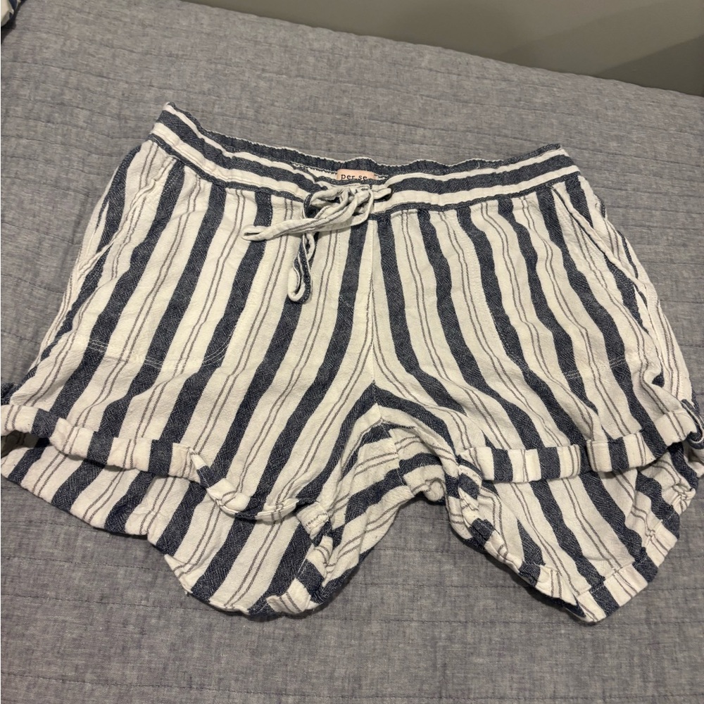 🤍💙 Seaside Errands – Per Se Striped Lounge Shorts (L)